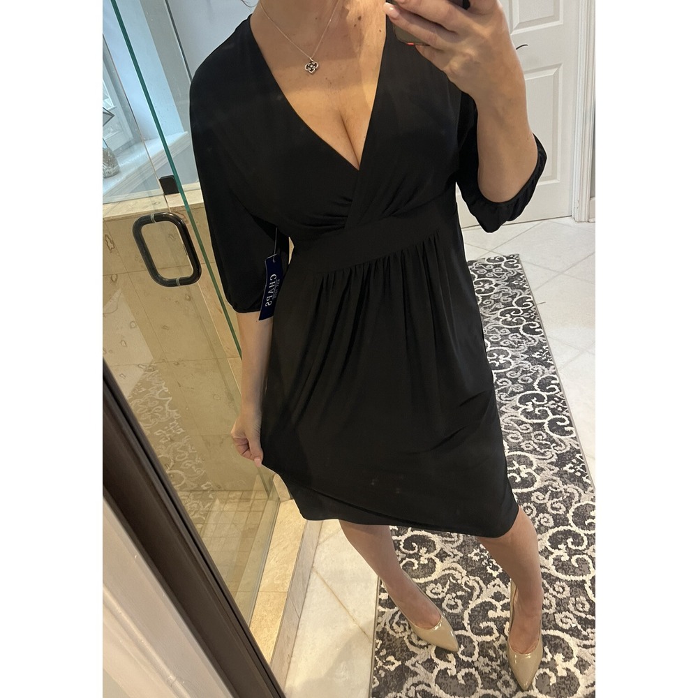 Chaps Ralph Lauren Women's Dress Black Sleeveless Ruffle V-Neck Empire Nwt  M